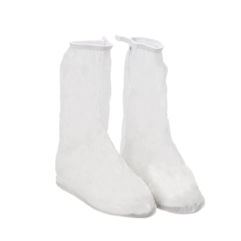 Mutter Adult Waterproof Rain Boot Shoe Covers PVC Non-Slip Cycling Shoe Protectors Reusable Foldable Rain Boot Overshoes with Zipper(X-L,White)