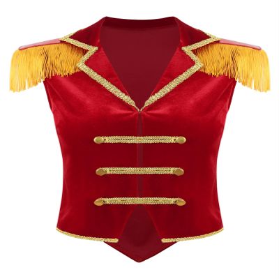 WinChang Women's Circus Ringmaster Jacket Tassel Coat Victorian Medieval Long Sleeves Christmas Tailcoat Xmas Party Costume Sleevless-01Red A XX-Large