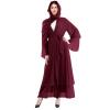 Hijab Dress for Women, Muslim Abaya Chiffon Cardigan Dudai Kaftan Dress with Hijab Headscarf East Arabian Casual Islamic Cover Up Long Modest Flowy Dresses Wine red+Hijab M view 1