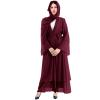 Hijab Dress for Women, Muslim Abaya Chiffon Cardigan Dudai Kaftan Dress with Hijab Headscarf East Arabian Casual Islamic Cover Up Long Modest Flowy Dresses Wine red+Hijab M view 2