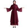Hijab Dress for Women, Muslim Abaya Chiffon Cardigan Dudai Kaftan Dress with Hijab Headscarf East Arabian Casual Islamic Cover Up Long Modest Flowy Dresses Wine red+Hijab M view 3