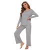 WiWi Women's Pajama Set Soft Long Sleeve Tee Pants Sleepwear Scoop Neck Nightwear with Pockets Pjs S-XXL, Heather Grey, XX-Large view 1
