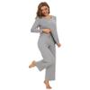 WiWi Women's Pajama Set Soft Long Sleeve Tee Pants Sleepwear Scoop Neck Nightwear with Pockets Pjs S-XXL, Heather Grey, XX-Large view 3
