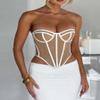 Women Strapless Y2k Crop Top Sleeveless Off Shoulder Contrast Color Patchwork Stitched Sexy Backless Tube Tops Bustier (B White, S) view 2