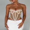 Women Strapless Y2k Crop Top Sleeveless Off Shoulder Contrast Color Patchwork Stitched Sexy Backless Tube Tops Bustier (B White, S) view 3