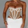 Women Strapless Y2k Crop Top Sleeveless Off Shoulder Contrast Color Patchwork Stitched Sexy Backless Tube Tops Bustier (B White, S) view 4