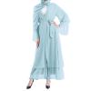 Abaya for Women Muslim, Open Chiffon Cardigan Abaya Dress with Tie Belt East Arabian Casual Full Coverage Islamic Cover Up Long Sleeve Modest Dresses Light Blue(no Hijab) S view 3
