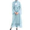 Abaya for Women Muslim, Open Chiffon Cardigan Abaya Dress with Tie Belt East Arabian Casual Full Coverage Islamic Cover Up Long Sleeve Modest Dresses Light Blue(no Hijab) S view 4