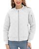 Argstar Bomber Jacket for Women, Long sleeve Puffer Quilted Casual Padded Outewear Coat with 5 Pockets White M view 1