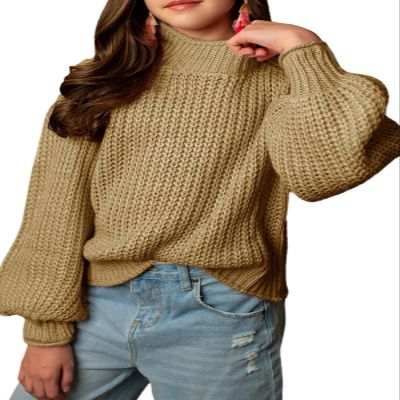 rrhss Girls Mock Neck Loose Knit Sweaters Kids Long Sleeve Slouchy Warm Cute Fashion Pullover Tops 5-14 Years Khaki