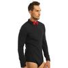 Yartina Men's One-Piece Romper Shirt Dancewear Leotard Long Sleeve Zipper Latin Modern Dance Shirt with Bowtie Black Large view 2
