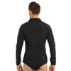Yartina Men's One-Piece Romper Shirt Dancewear Leotard Long Sleeve Zipper Latin Modern Dance Shirt with Bowtie Black Large view 3