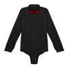 Yartina Men's One-Piece Romper Shirt Dancewear Leotard Long Sleeve Zipper Latin Modern Dance Shirt with Bowtie Black Large view 4