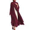 Abaya for Women Muslim, Open Chiffon Cardigan Abaya Dress with Tie Belt East Arabian Casual Full Coverage Islamic Cover Up Long Sleeve Modest Dresses Wine red(no Hijab) L view 1