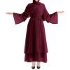 Abaya for Women Muslim, Open Chiffon Cardigan Abaya Dress with Tie Belt East Arabian Casual Full Coverage Islamic Cover Up Long Sleeve Modest Dresses Wine red(no Hijab) L view 2