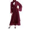 Abaya for Women Muslim, Open Chiffon Cardigan Abaya Dress with Tie Belt East Arabian Casual Full Coverage Islamic Cover Up Long Sleeve Modest Dresses Wine red(no Hijab) L view 3