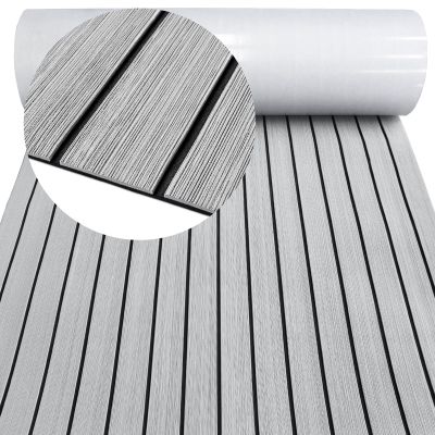 HZCHIONE Boat Decking Flooring EVA Foam Faux Teak Floor Mat Self-Adhesive Non-Slip Deck Rolls Sheet for Boats Pontoon Yacht Swim Platform Helm Pad RV Floor(94.5x21.66) A-Light Grey with Black Seam