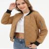 Argstar Puffer Jacket for Women, Long sleeve Quilted Casual Bomber Padded Outewear Coat with 5 Pockets Camel XS view 3