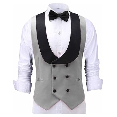 Groomsmen Double Breasted XS to 3XL Lapel Suit Vest Formal Casual Tuxedo Waistcoat for Wedding Prom (Color : Gray, Size : X-Small)