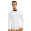 Yartina Men's One-Piece Romper Shirt Dancewear Leotard Long Sleeve Zipper Latin Modern Dance Shirt with Bowtie White Large view 1