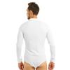 Yartina Men's One-Piece Romper Shirt Dancewear Leotard Long Sleeve Zipper Latin Modern Dance Shirt with Bowtie White Large view 2