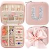 CHMI Travel Gifts for Women Girls,bridesmaids proposal gifts,Small Jewelry Organizer Box,Bridesmaid Proposal Gifts,Wedding Travel Essentials Small Jewelry Box Initial pink U view 1