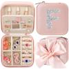 CHMI Small Jewelry Organizer Box,bachelorette gifts for bridesmaids,Travel Initial Jewelry Box for Girls,Travel Jewelry Case,Travel Gifts for Women Girls,Initial pink F view 1