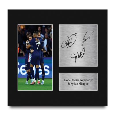 HWC Trading Lionel Messi, Neymar Jr & Kylian Mbappe Paris Blue and Reds Gifts Printed Signed Autograph Picture for Football Fans and Supporters - US Letter Size