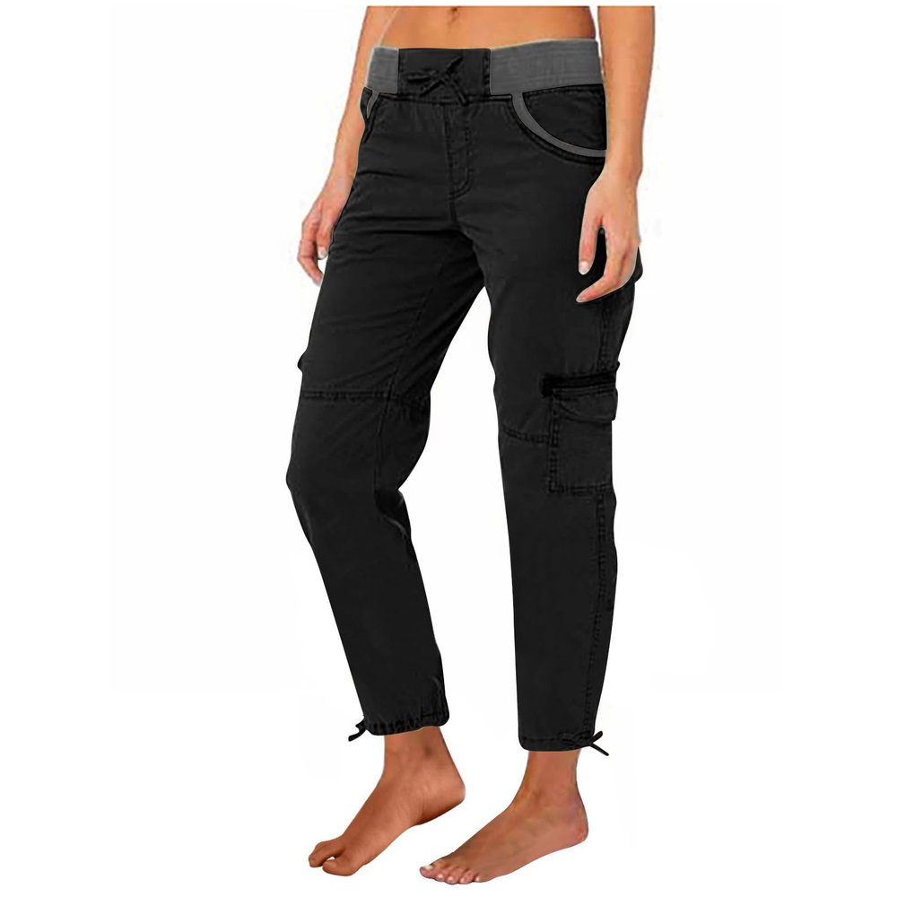 GOKKILRW Womens Casual Cargo Pants Drawstring Lightweight Tactical Hiking Pants Outdoor Athletic Workout Camping Climbing Golf Military Cargo Combat Work Pants(Black,X-Large)