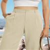 Feiersi Womens Casual Wide Leg Pants High Waisted Button Down Straight Long Trousers Palazzo Pants(Light Khaki,Small) view 2