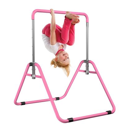 WATBKHE Kids Gymnastics Bar Gymnastic Equipment for Home Adjustable Height Gymnastic Training Bar Gymnastic Stuff for 3-7 Years Old Girls (Basic- Pink)