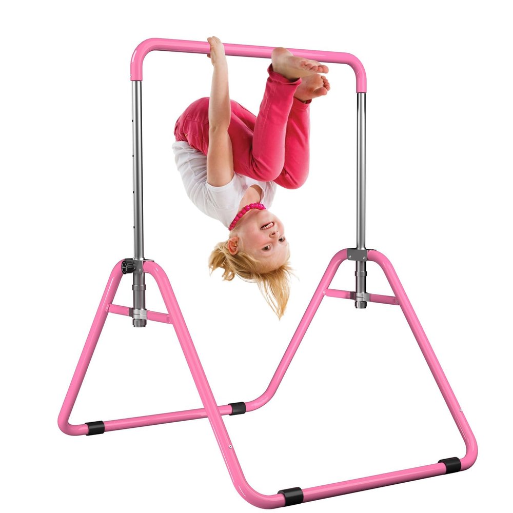 WATBKHE Kids Gymnastics Bar Gymnastic Equipment for Home Adjustable Height Gymnastic Training Bar Gymnastic Stuff for 3-7 Years Old Girls (Basic- Pink)