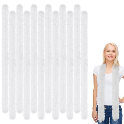 Xtinmee 12 Pcs Feather Boas Artificial Fluffy Boas for Party Bulk Color Feather Scarf for Women Christmas Tea Party(White,5ft)