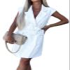 Women's Sleeveless Lapel V Neck Button Belted Bodycon Sexy Nightclub Party Vest Blazer Dress White view 1