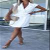 Women's Sleeveless Lapel V Neck Button Belted Bodycon Sexy Nightclub Party Vest Blazer Dress White view 2
