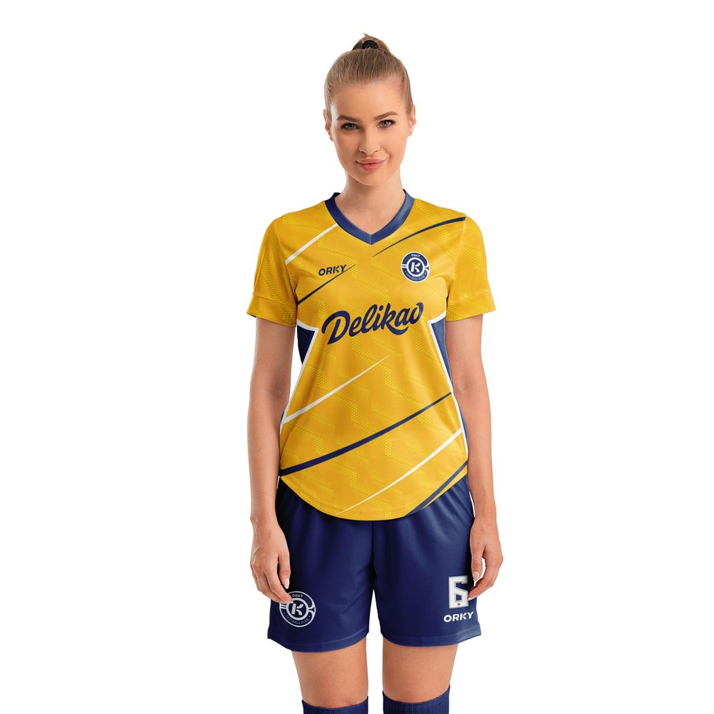 ORKY Custom Women Soccer Jersey, Design Team Futbol Kit, Semi Professional Football Shirt Short Maker(Yellow 2XS)