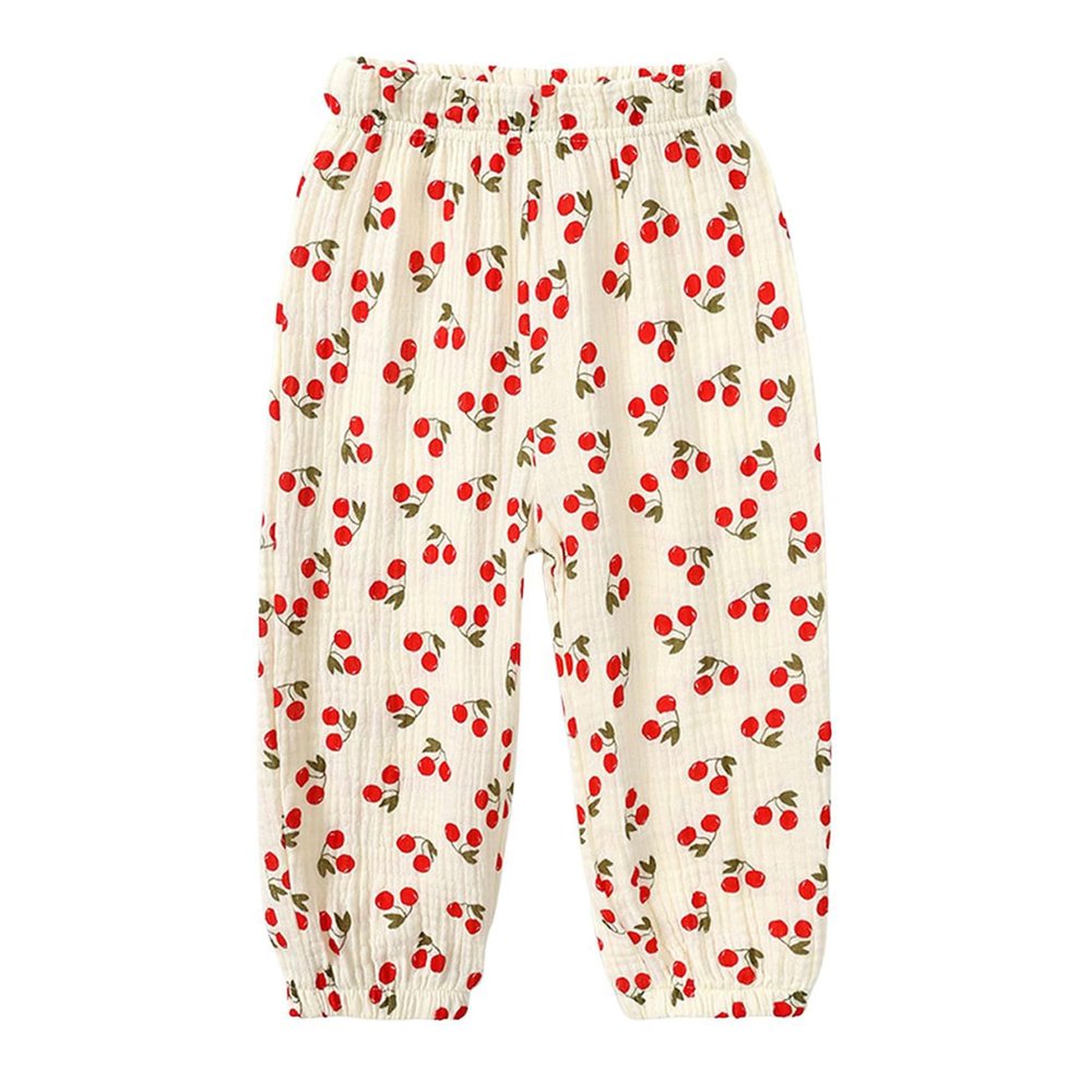 Easygou Toddler Casual Long Pants Trousers Summer Fall Kids Baby Boy Girl Cotton Linen Bloomer Elastic Basic Harem Pants Joggers 1-8T (Z# Cherries,3-4T,US,Age,3 Years,4 Years,Little Kid)