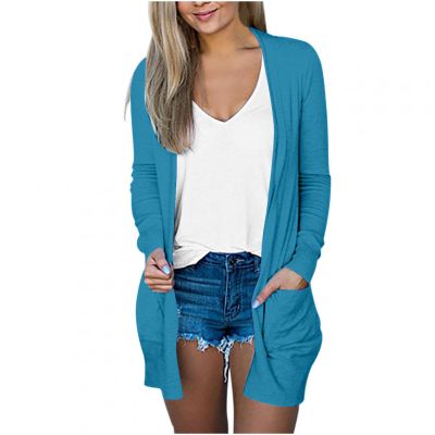 Cardigan for Women Fall Comfy Open Front Lightweight Cardigan Solid Long Sleeve Loose Sweaters Outerwear with Pockets