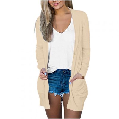 Cardigan for Women Fall Comfy Open Front Lightweight Cardigan Solid Long Sleeve Loose Sweaters Outerwear with Pockets