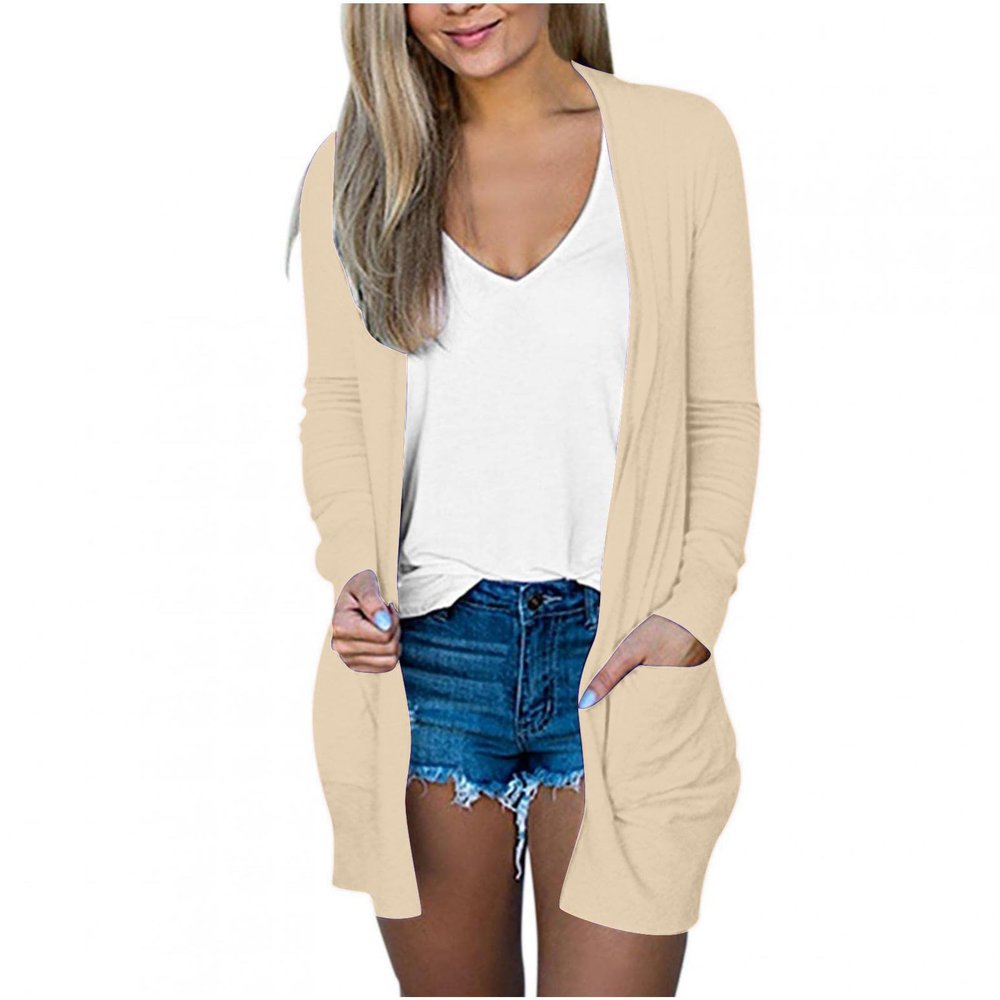 Cardigan for Women Fall Comfy Open Front Lightweight Cardigan Solid Long Sleeve Loose Sweaters Outerwear with Pockets