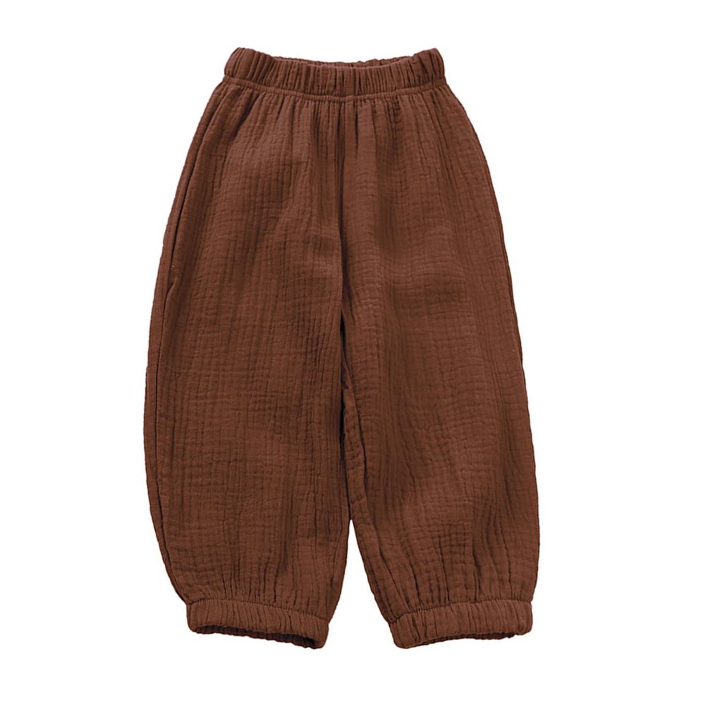 Easygou Toddler Casual Long Pants Trousers Summer Fall Kids Baby Boy Girl Cotton Linen Bloomer Elastic Basic Harem Pants Joggers 1-8T (Brown,1-2T,US,Age,1 Year,2 Years,Toddler)