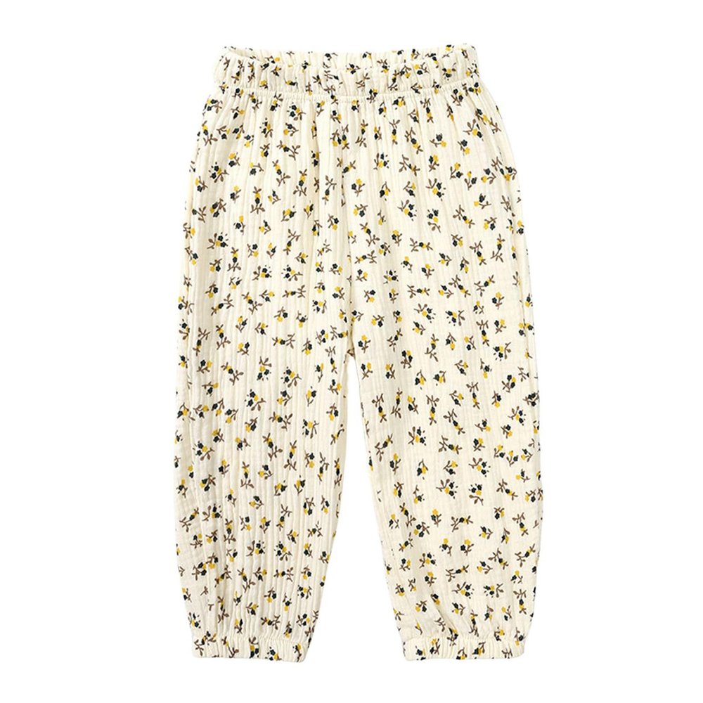 Easygou Toddler Casual Long Pants Trousers Summer Fall Kids Baby Boy Girl Cotton Linen Bloomer Elastic Basic Harem Pants Joggers 1-8T (Z# Brown Floral,7-8 Years,US,Age,7 Years,8 Years,Little Kid)