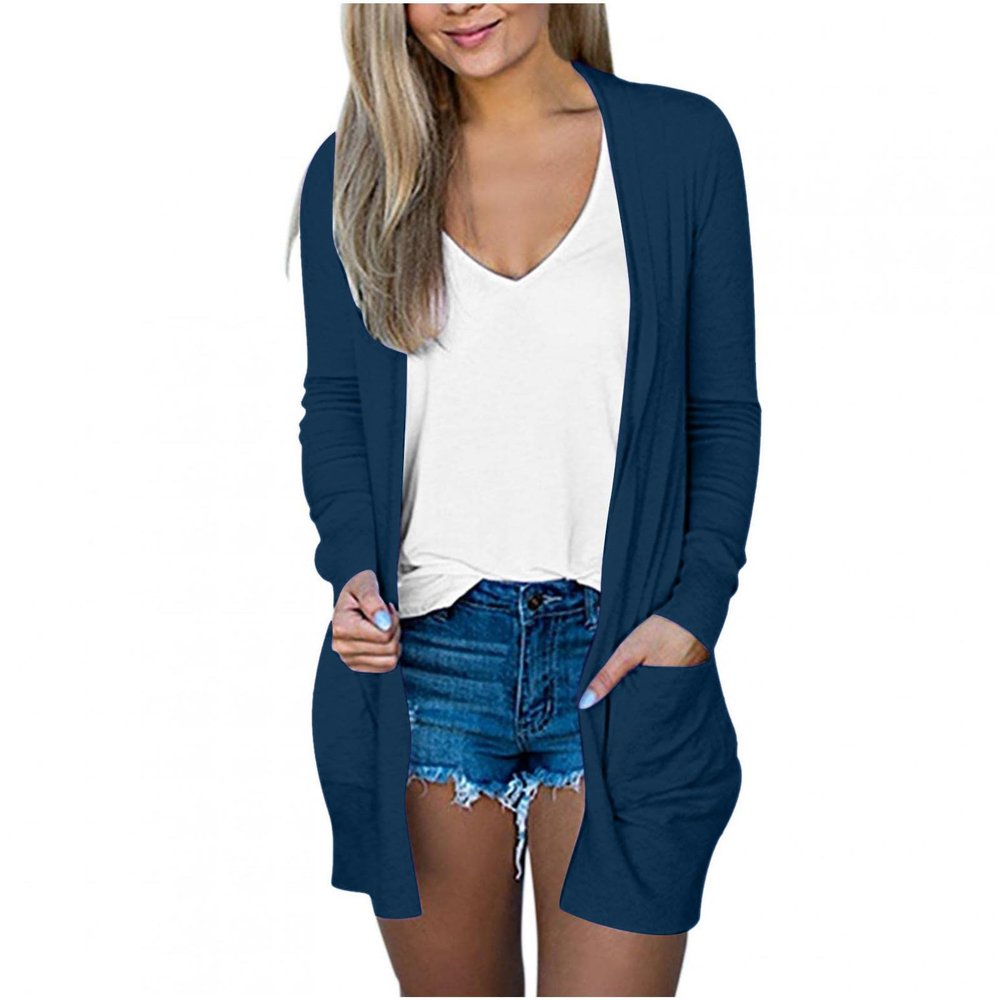 Cardigan for Women Fall Comfy Open Front Lightweight Cardigan Solid Long Sleeve Loose Sweaters Outerwear with Pockets