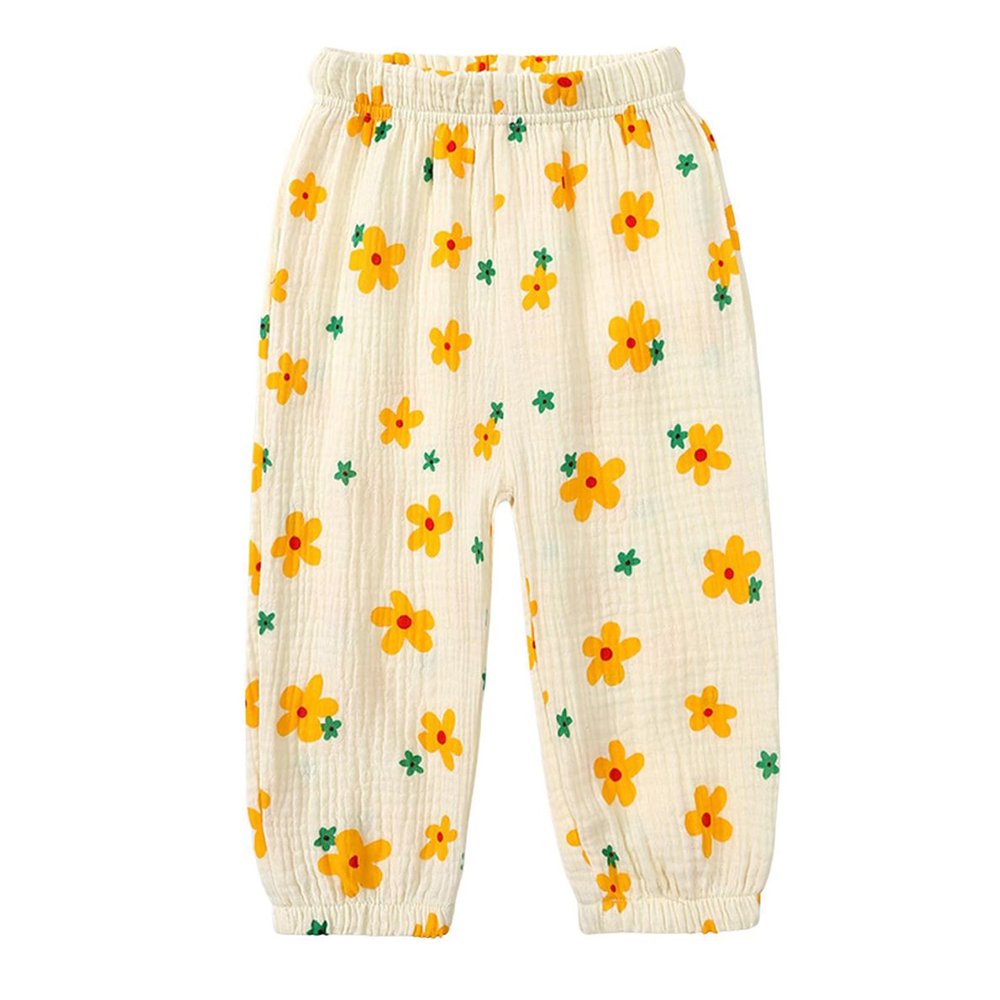 Easygou Toddler Casual Long Pants Trousers Summer Fall Kids Baby Boy Girl Cotton Linen Bloomer Elastic Basic Harem Pants Joggers 1-8T (Z# Yellow Flower,3-4T,US,Age,3 Years,4 Years,Little Kid)