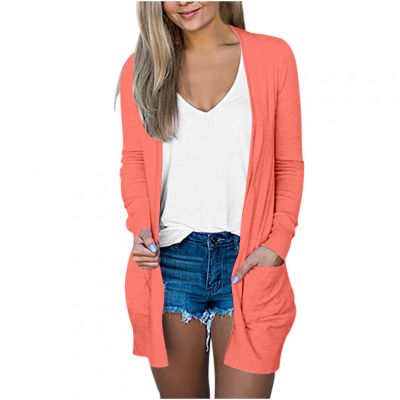 Cardigan for Women Fall Comfy Open Front Lightweight Cardigan Solid Long Sleeve Loose Sweaters Outerwear with Pockets