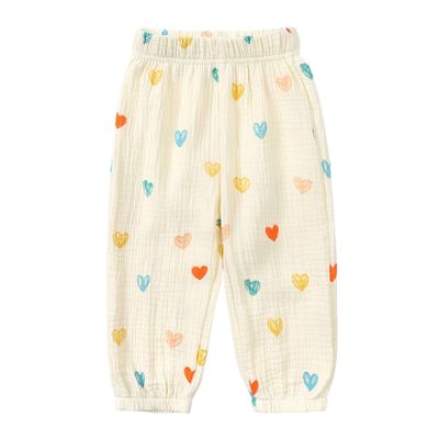 Easygou Toddler Casual Long Pants Trousers Summer Fall Kids Baby Boy Girl Cotton Linen Bloomer Elastic Basic Harem Pants Joggers 1-8T (Z# Colorful Heart,2-3T,US,Age,2 Years,3 Years,Toddler)