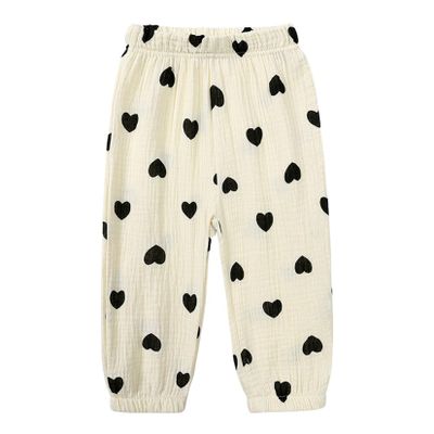 Easygou Toddler Casual Long Pants Trousers Summer Fall Kids Baby Boy Girl Cotton Linen Bloomer Elastic Basic Harem Pants Joggers 1-8T (Z# Black Heart,5-6 Years,US,Age,5 Years,6 Years,Little Kid)