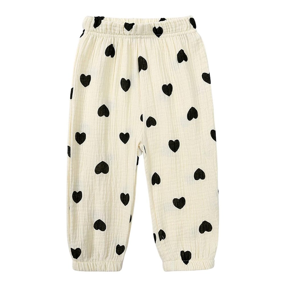 Easygou Toddler Casual Long Pants Trousers Summer Fall Kids Baby Boy Girl Cotton Linen Bloomer Elastic Basic Harem Pants Joggers 1-8T (Z# Black Heart,5-6 Years,US,Age,5 Years,6 Years,Little Kid)