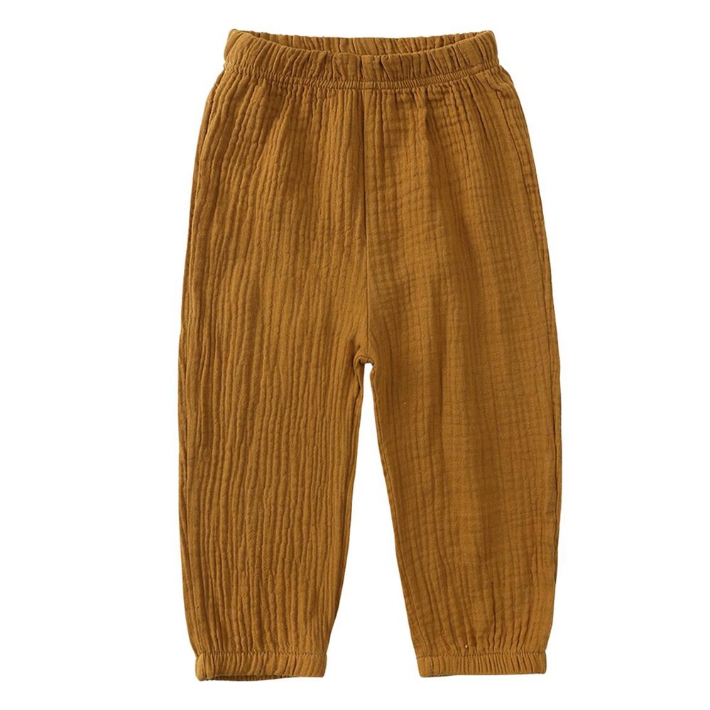 Easygou Toddler Casual Long Pants Trousers Summer Fall Kids Baby Boy Girl Cotton Linen Bloomer Elastic Basic Harem Pants Joggers 1-8T (Dark Yellow B,1-2T,US,Age,1 Year,2 Years,Toddler)