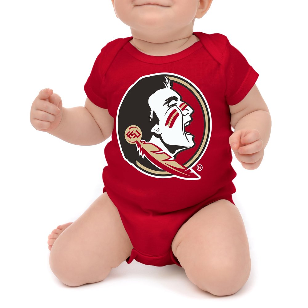 Little King NCAA Short Sleeve Romper-Big Logo-100% Cotton-Florida State-Garnet-12 Months